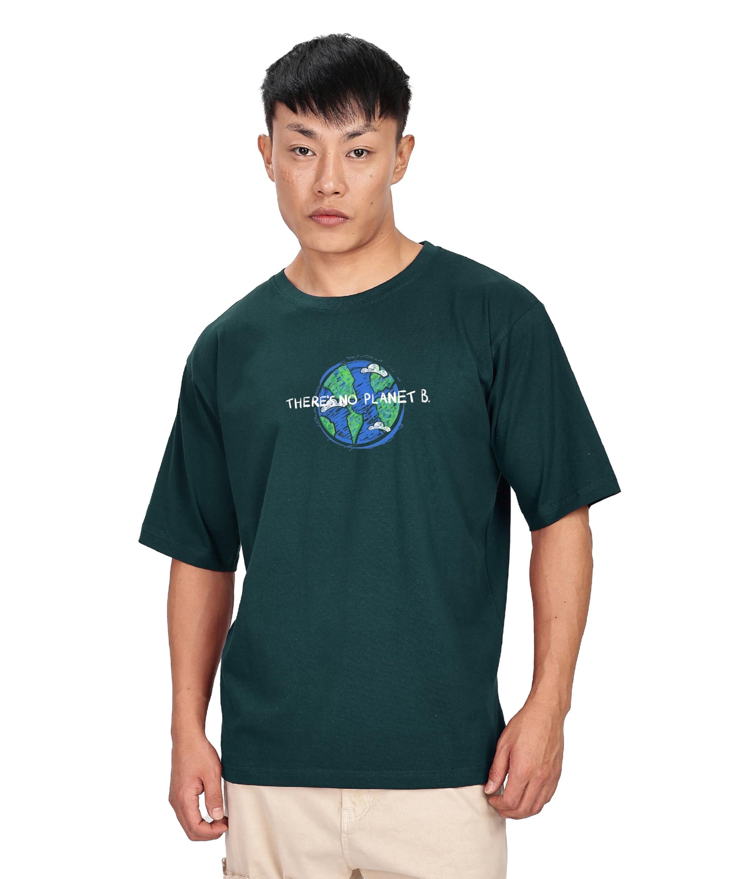 SHODOX Mens 100% Cotton Oversized Half Sleeve Tshirt for Men - Drop Shoulder Front and Back Printed Round Neck Tshirts, Relaxed