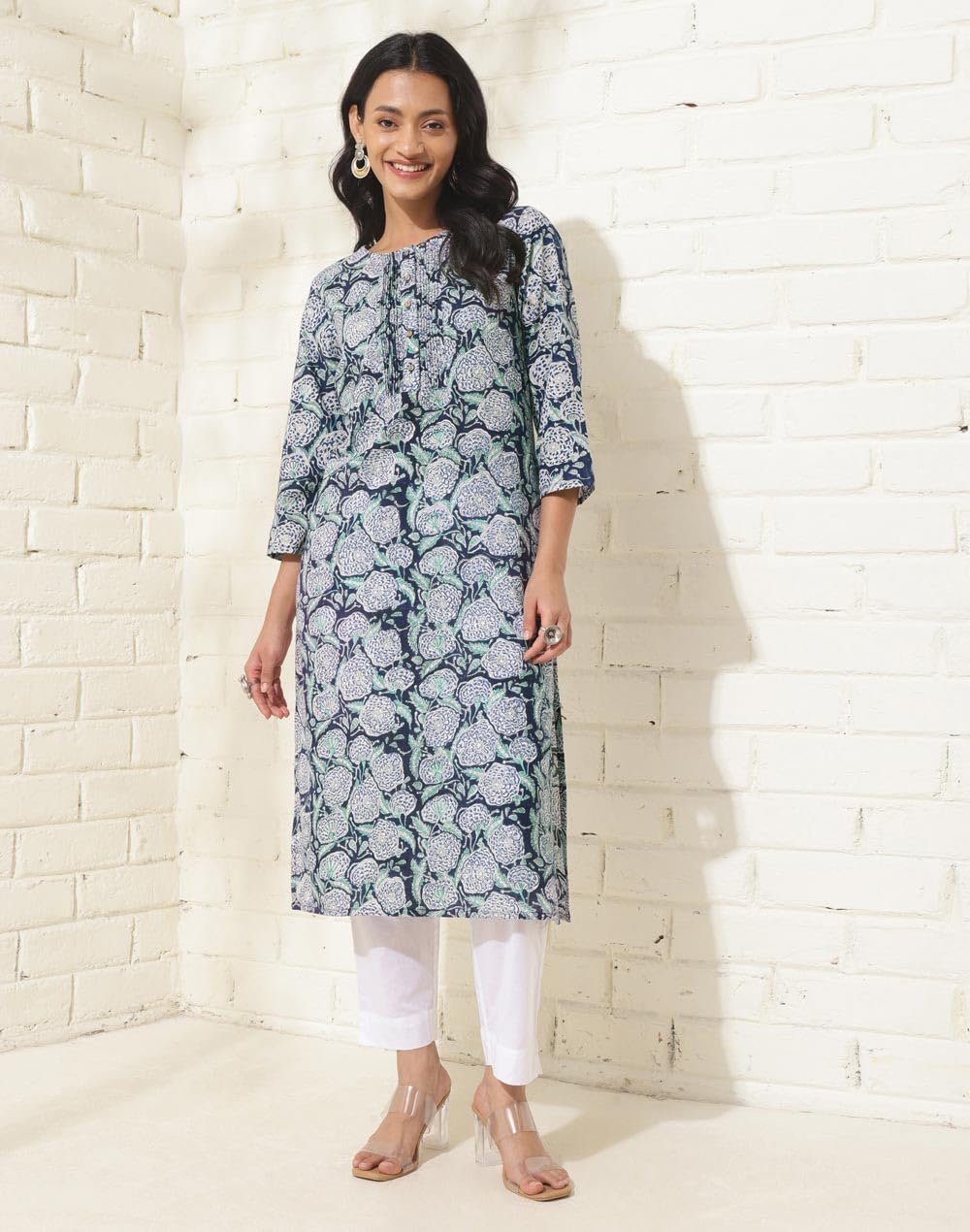 Fabindia WomenS Cotton Printed Regular Kurta (1038019Blue_Blue