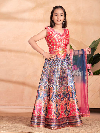 Aarika Girls Ethnic Wear Gajri Colour Floral Print/Embellished Lehenga Choli Set With Dupatta-(6 Months-13 Years)-(LCH-HT-2123-G
