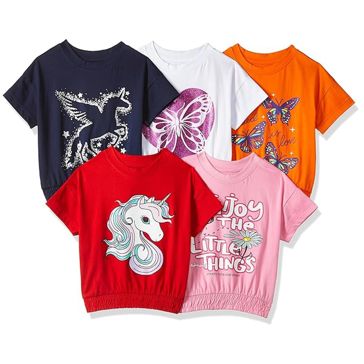 T2F Girls Cotton Printed Regular Fit Crop Top (Pack of 5)