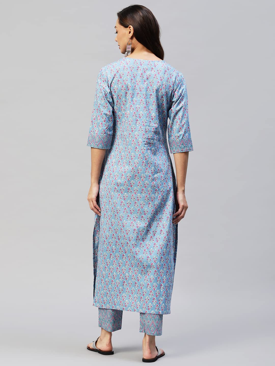 Gosriki WomenS Cotton Blend Straight Printed Kurta With Palazzo (Padwil Blue_3Xl-Go_ Blue_Xxx-Large)