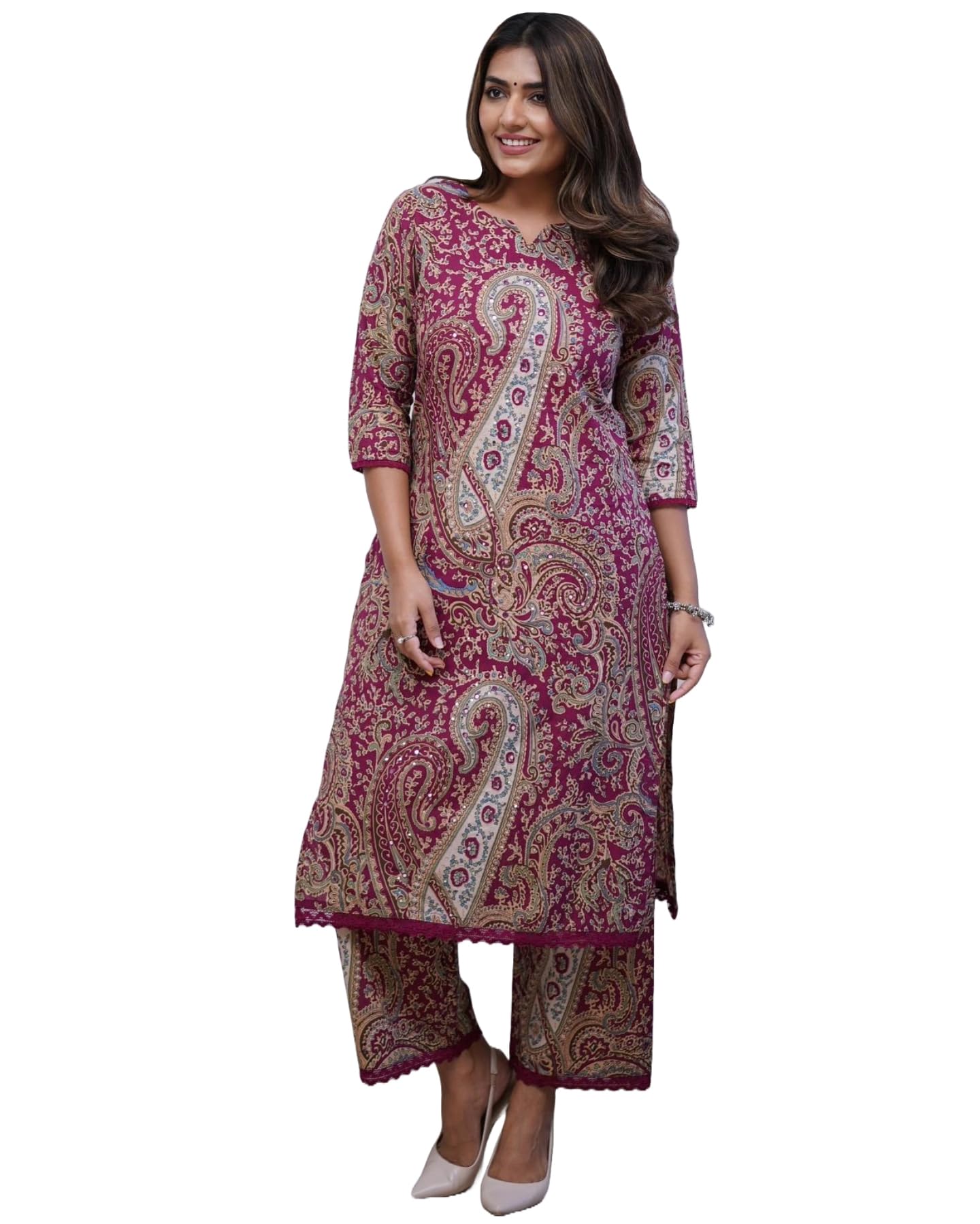 Gosriki WomenS Rayon Viscose Straight Printed Kurta With Palazzo (Elevate Rani-Gs_S_Pink_Small)