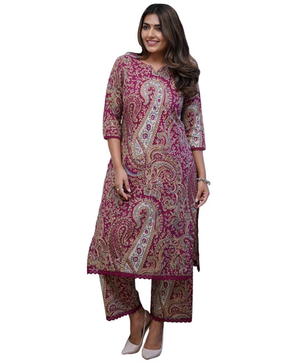 Gosriki WomenS Rayon Viscose Straight Printed Kurta With Palazzo (Elevate Rani-Gs_S_Pink_Small)