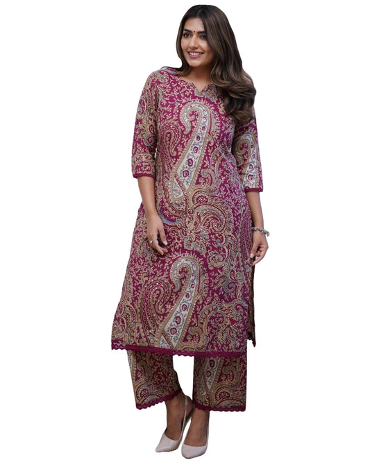 Gosriki WomenS Rayon Viscose Straight Printed Kurta With Palazzo (Elevate Rani-Gs_S_Pink_Small)