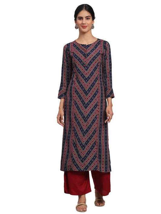 Tissu Women'S Blue & Maroon Floral Printed Kurta With Palazzo (Tis-646_Dark Blue_Xxl)