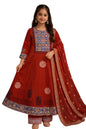Aarika Girls Ethnic Wear Rust Colour Block Print Cotton Kurti-(9-15 Years)-(Kurti-Tr-K-1257-Rust-40)