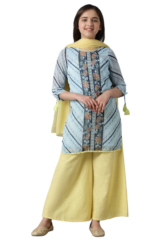 Aurelia Girl's Polyester Kurta, Palazzo, Dupatta