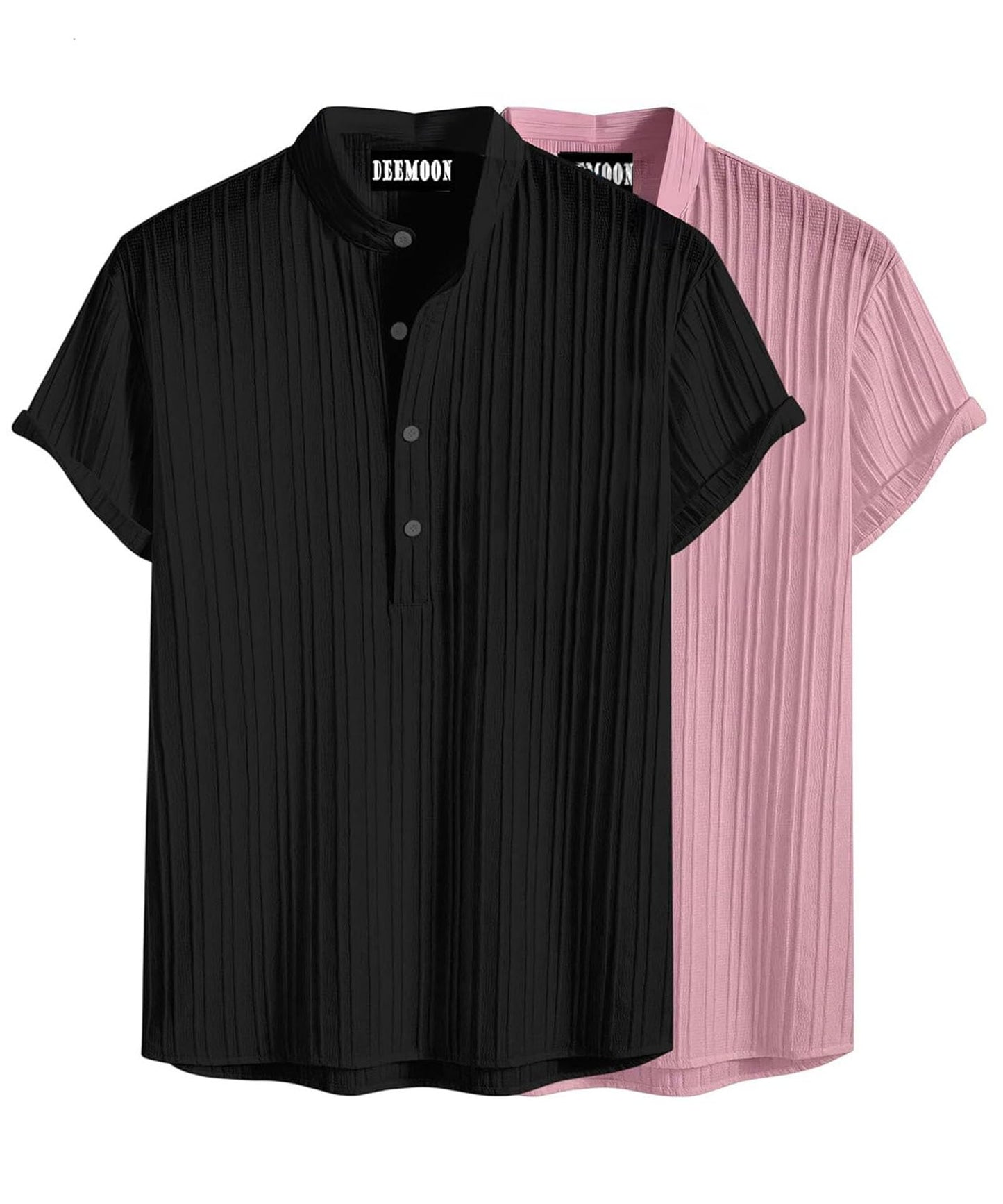 Deemoon Combo Of MenS Polyster Kurta With Mandarin Collar, Half Placket Buttons, Front Pocket | Half Sleeves | Soft & Breathabl