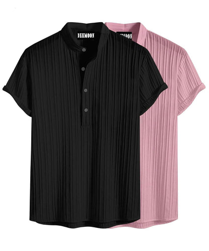 Deemoon Combo Of MenS Polyster Kurta With Mandarin Collar, Half Placket Buttons, Front Pocket | Half Sleeves | Soft & Breathabl
