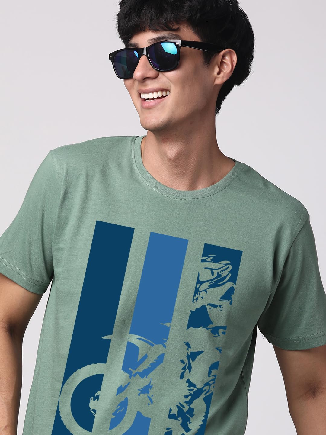 ADRO Men's Bike Rider Printed Cotton T-Shirt (RN22-2-BIK-PT_Pista)