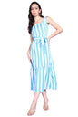 Popwings Women Casual Sky Blue & White Stripe Long Belt Dress Dress | Stylish Dress | Trendy Dress