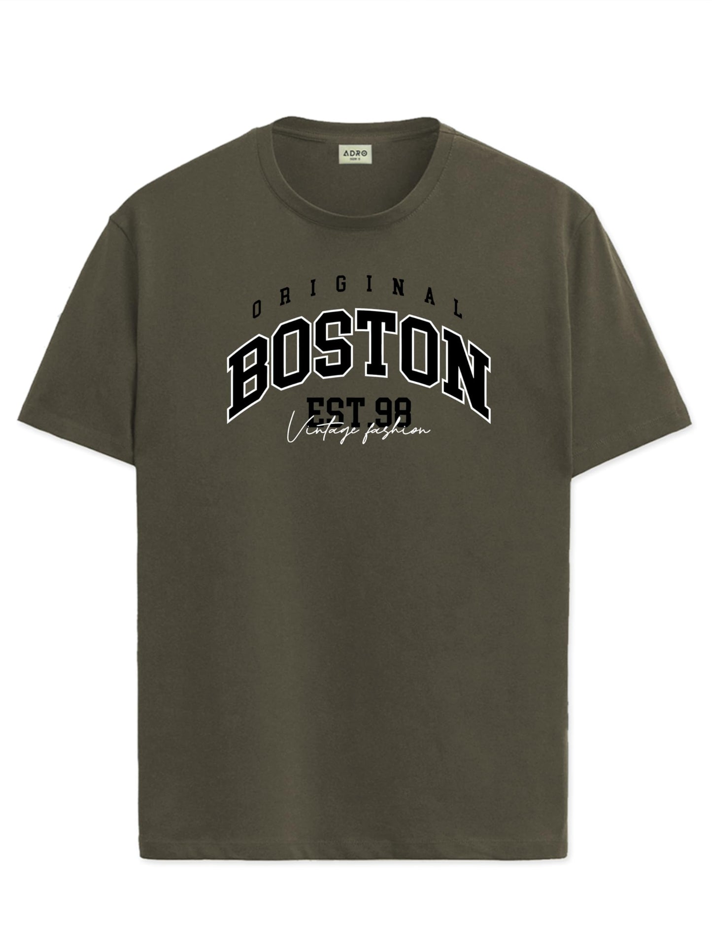 ADRO Mens Printed T Shirt - Premium Cotton Graphic Printed Tshirt - Olive T-Shirt - RN24-BOST-OL