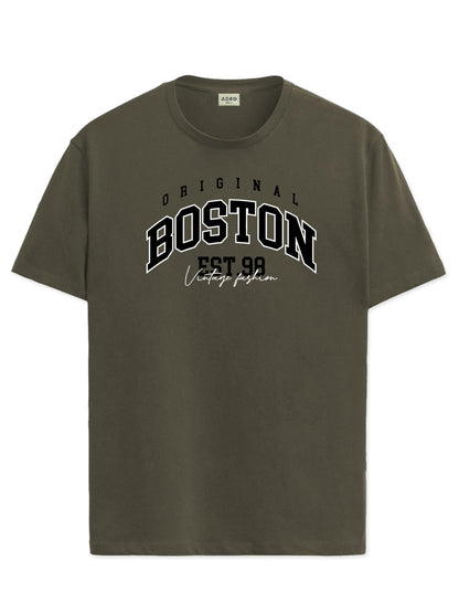 ADRO Mens Printed T Shirt - Premium Cotton Graphic Printed Tshirt - Olive T-Shirt - RN24-BOST-OL