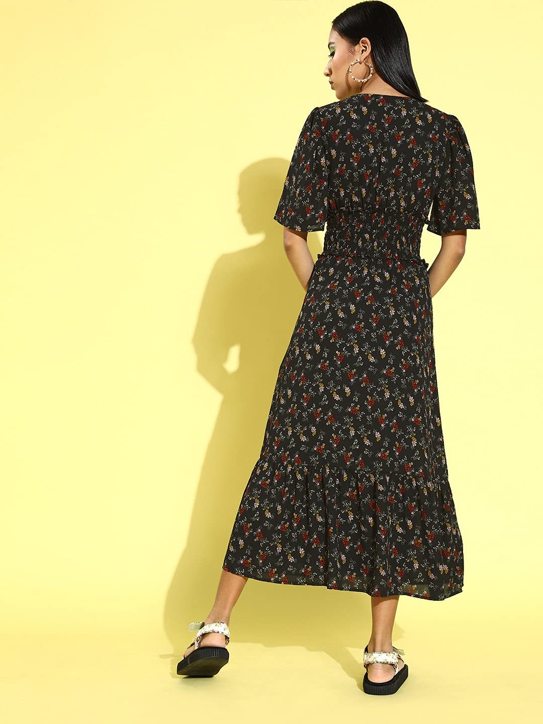 Rare Women'S Georgette A-Line Knee-Length Dress (Ep6244_Black)