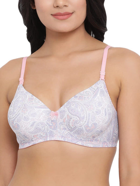 Clovia Womens Padded Non-Wired Printed Multiway T-Shirt Bra (BR0935M22_Pink_38C)
