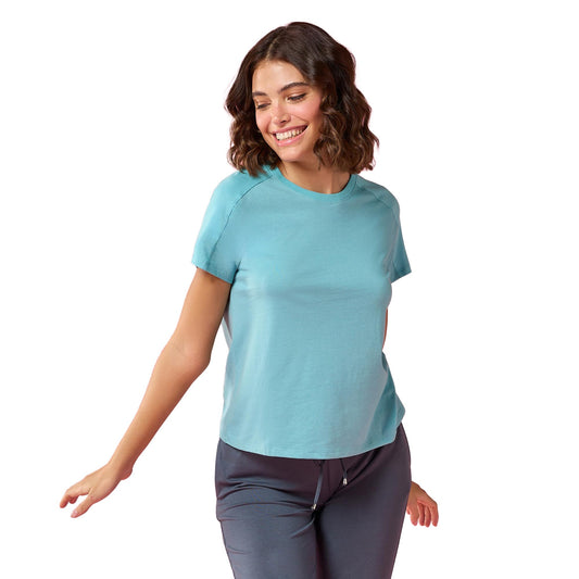 Enamor Womens Solid Relaxed Fit T-Shirt (E306_Marine Blue Mel