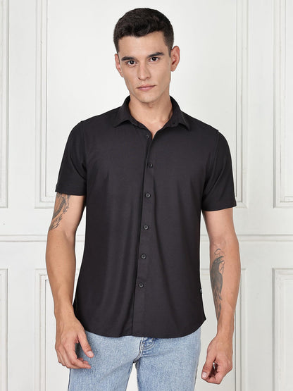 Thomas Scott Mens | Premium | Spread Collar | Slim Fit | Short Sleeves | 4 Way Stretch | Coolmax | Knitted | Casual | Shirts fo