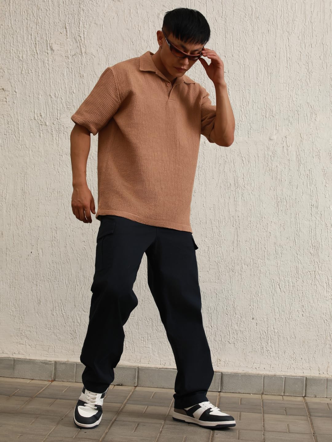 Hubberholme Brown Cotton Short Sleeves Polo Collar Oversized Tshirts