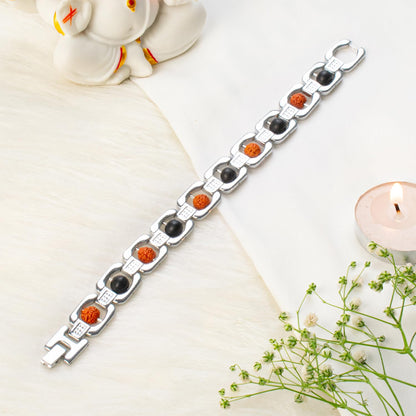 Astrotalk Metal Rudraksha & Karungali Bracelet (Silver) | Spiritual Protection & Mental Peace Energy | Ebony Wood & 5 Mukhi Rudraksha Healing Bracelet for Man & Women | Gift for Man & Woman