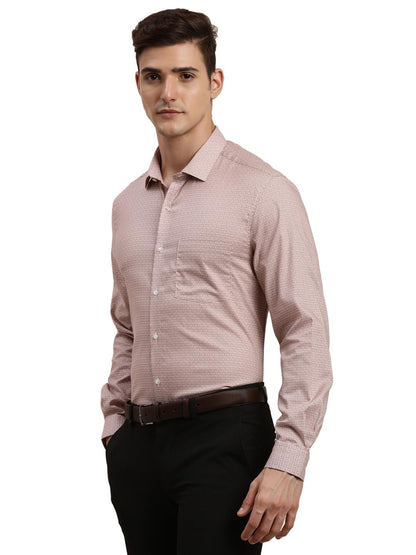 Turtle Men 100% Cotton Printed Slim Fit Light Mauve Formal Shirt