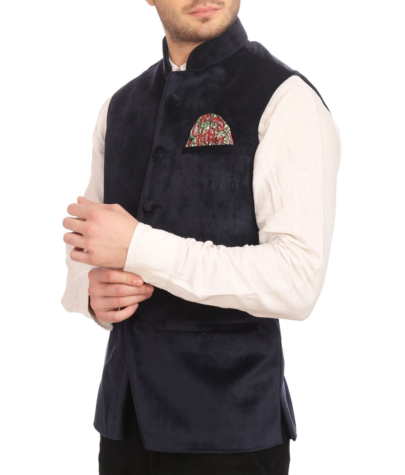 WINTAGE Mens Poly Cotton Festive and Casual Nehru Jacket Vest Waistcoat : Blue, X-Small