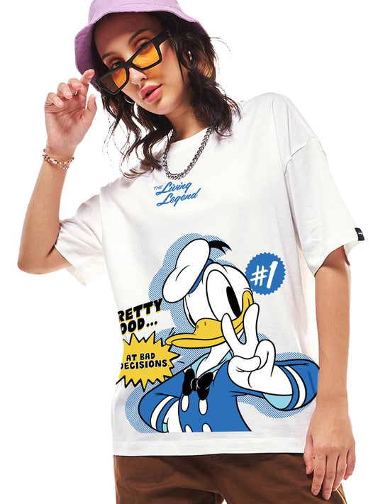 Bewakoof Official Disney Merchandise Donald Duck Womens Graphic Print Oversized Fit Half Sleeve Round Neck Cotton T-Shirt_64990