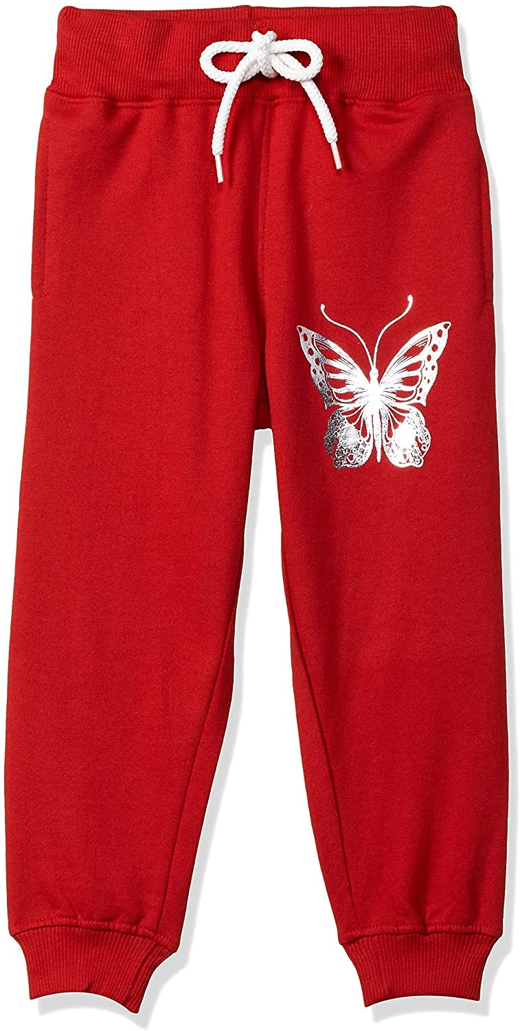 T2F Girls Regular Fit Printed Cotton Joggers Track Pants Red
