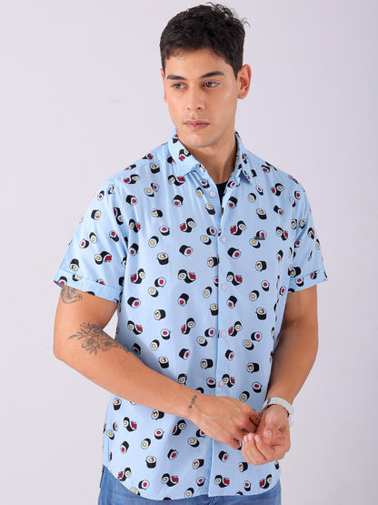 The Indian Garage Co Men Blue Conversational Printed Slim Fit Cotton Casual Shirt