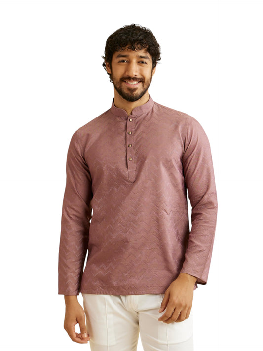 Manyavar MenS Viscose Blend Textured Short Kurta (Pink,L)