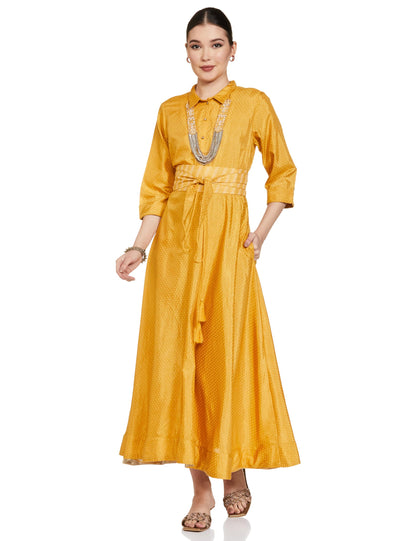 W For Woman Dark Yellow Polka Dot Glitter Maxi Dress With Embroidery