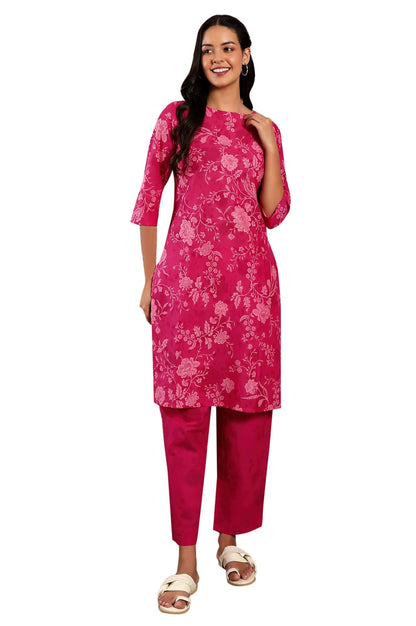 W For Woman Floral Printed Straight Pure Cotton Kurta Co-Rd Set | Lightweight Round Neck Kurta For Women Cotton |Printed Kurta S