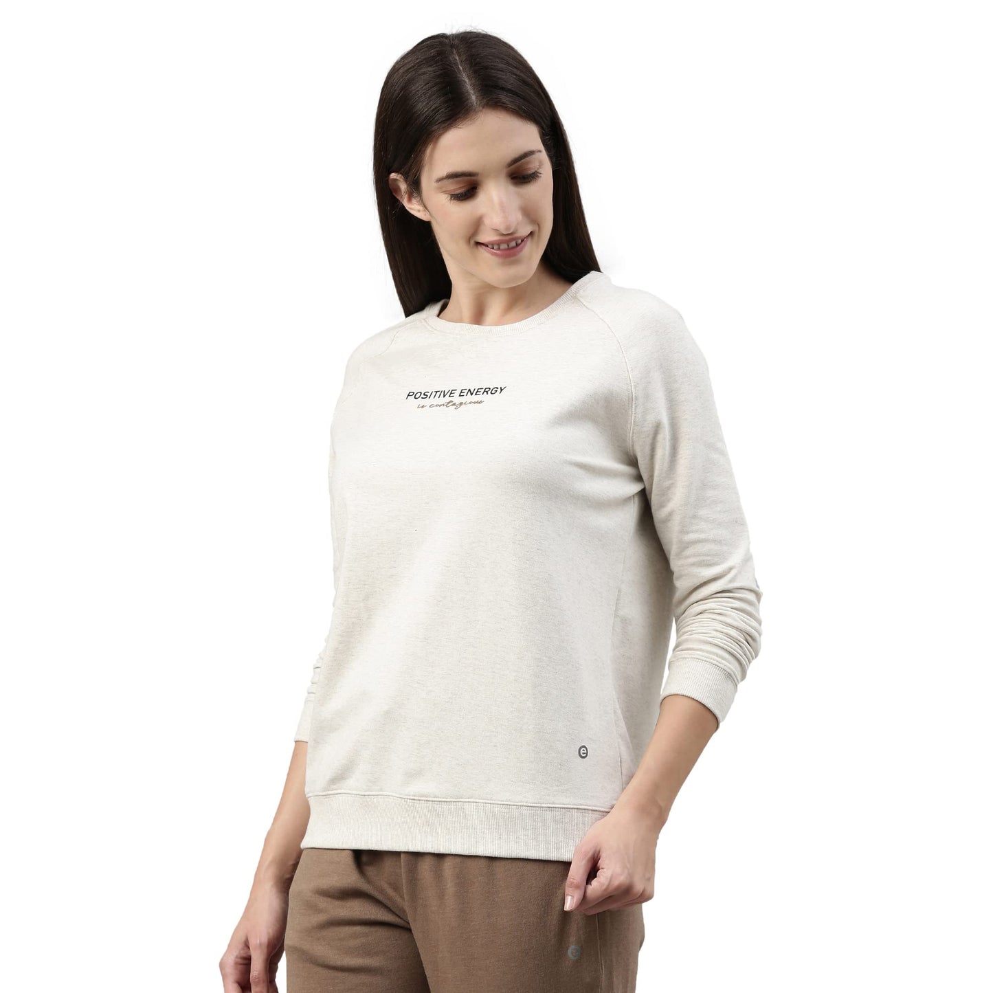 Enamor E079 Crew Neck Stretch Cotton Basic Sweatshirt for Women with Long Sleeves