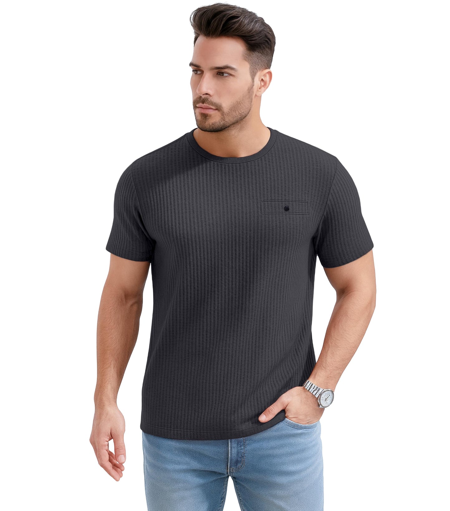 SHODOX Mens Solid Round Neck Half Sleeve Regular fit Tshirt (Pack of 1) Grey