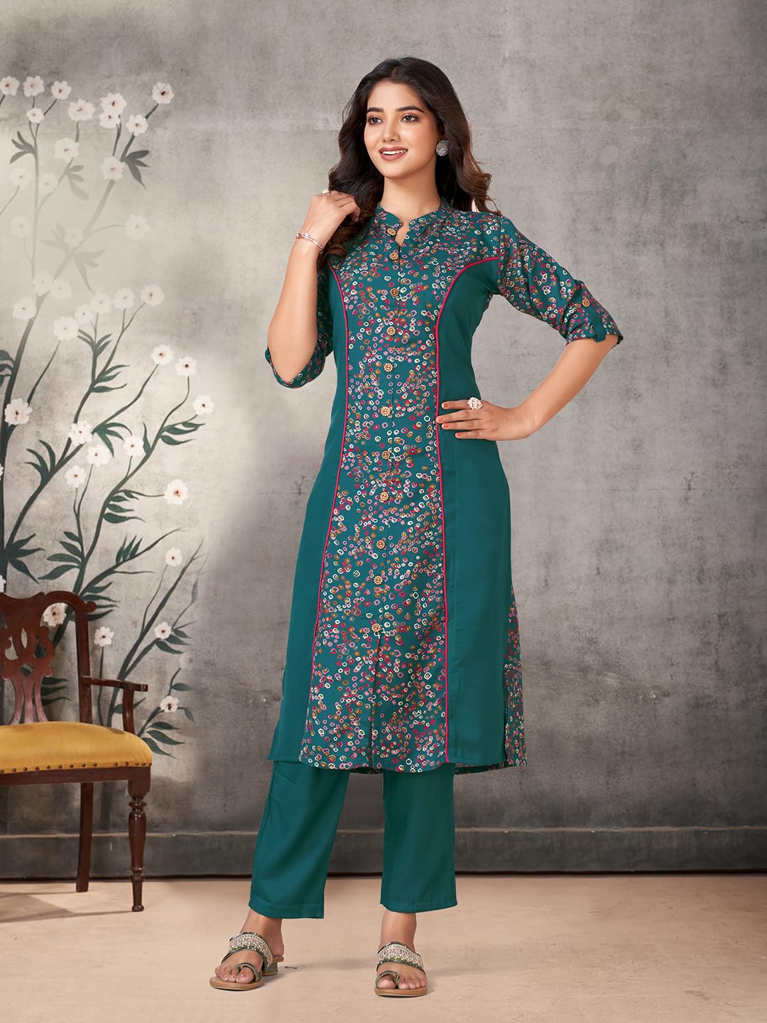 Pratham Blue WomenS Viscose Rayon Straight Kurta With Palazzos |Kurta Set For Women |Women Kurta |Women Printed Kurta Sets Kurt