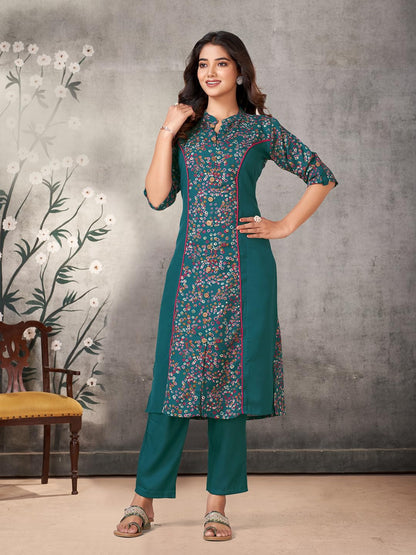 Pratham Blue WomenS Viscose Rayon Straight Kurta With Palazzos |Kurta Set For Women |Women Kurta |Women Printed Kurta Sets Kurt