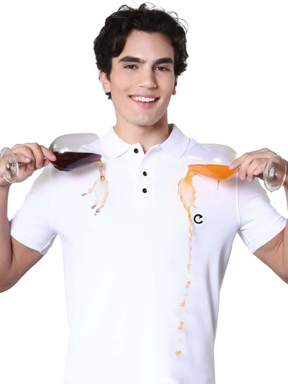 Noble Monk MenS Half Sleeve Polo Neck Water Repellent T-Shirt |Soft Cotton Casual Tee For Everyday Wear White