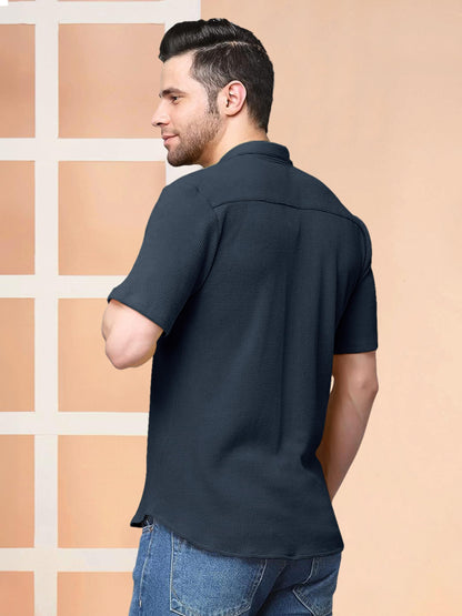 Nobel Monk MenS Solid Casual Shirt |Half Sleeve | Regular Fit |Stylish Shirt For Men Navy Blue