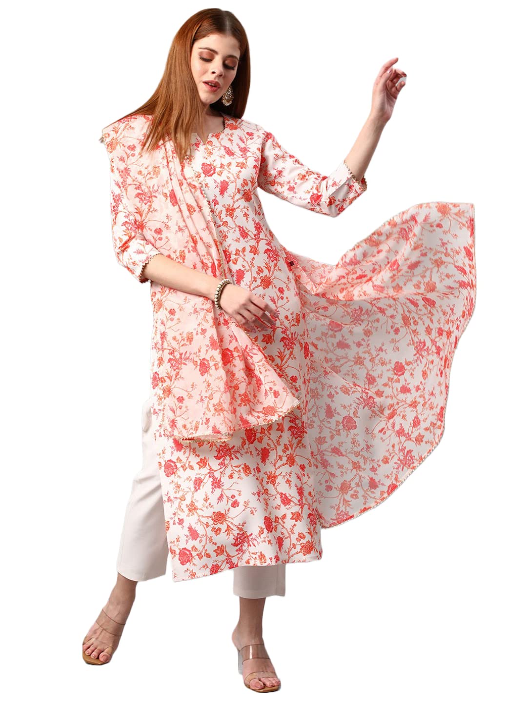 ANNI DESIGNER Womens Cotton Blend Printed Straight Kurta with Pants & Dupatta (JAKHANI-Multi-Nw_XXL_Multicolor_XX-Large)
