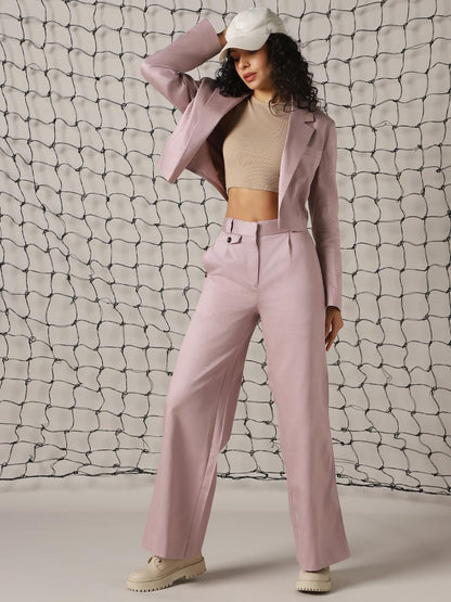 Hubberholme Women Solid Crop Length Oversized Full Sleeve Blazer Lavender