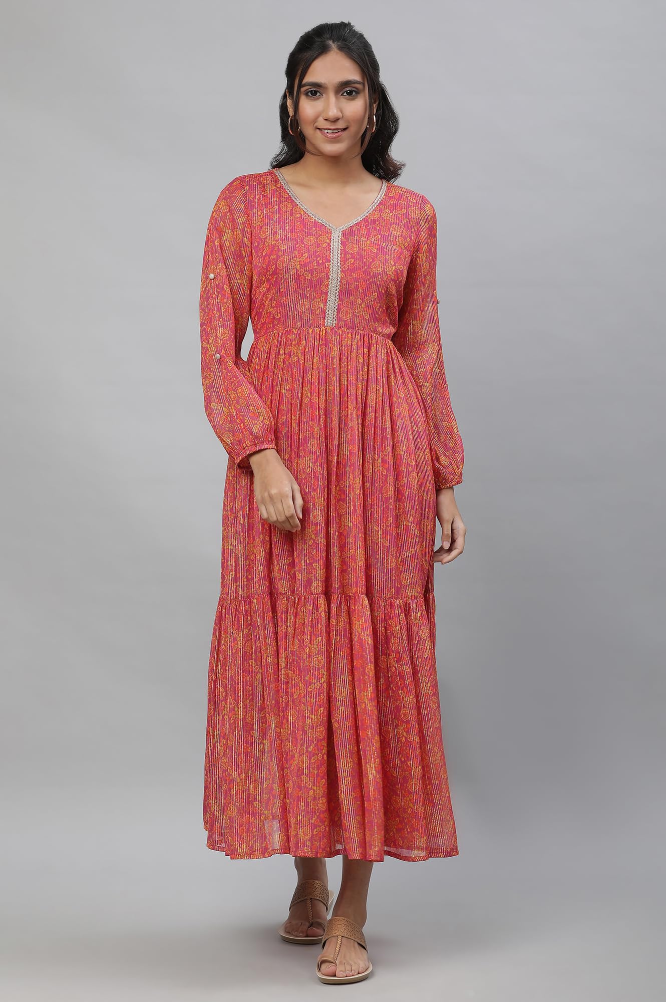 Aurelia Purple Floral Printed Midi Dress For Women