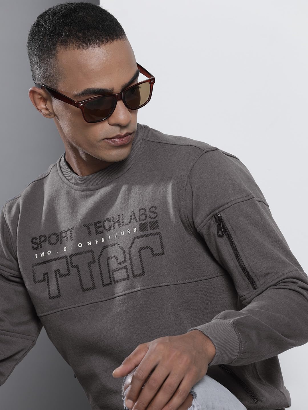 The Indian Garage Co Grey Regular Fit Placement Print Long Sleeve Pull On Sweatshirt