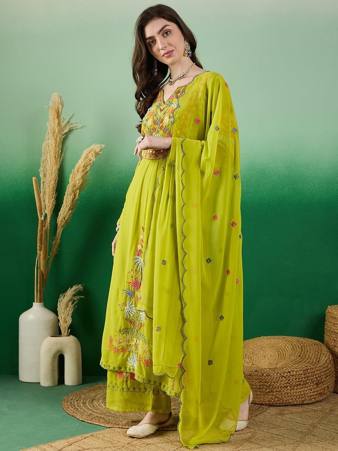 Fashion Basket Georgette Straight Floral Plazzo Kurta Set