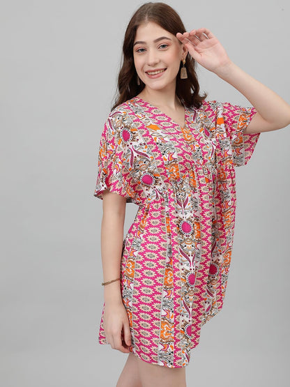 Kotty WomenS Fit And Flare Printed Crepe Multicolor Dress