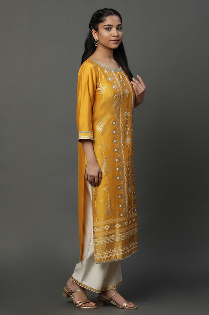 Aurelia Yellow Abstract Printed Geometric Printed Blend Kurta Dupatta Bottomwear