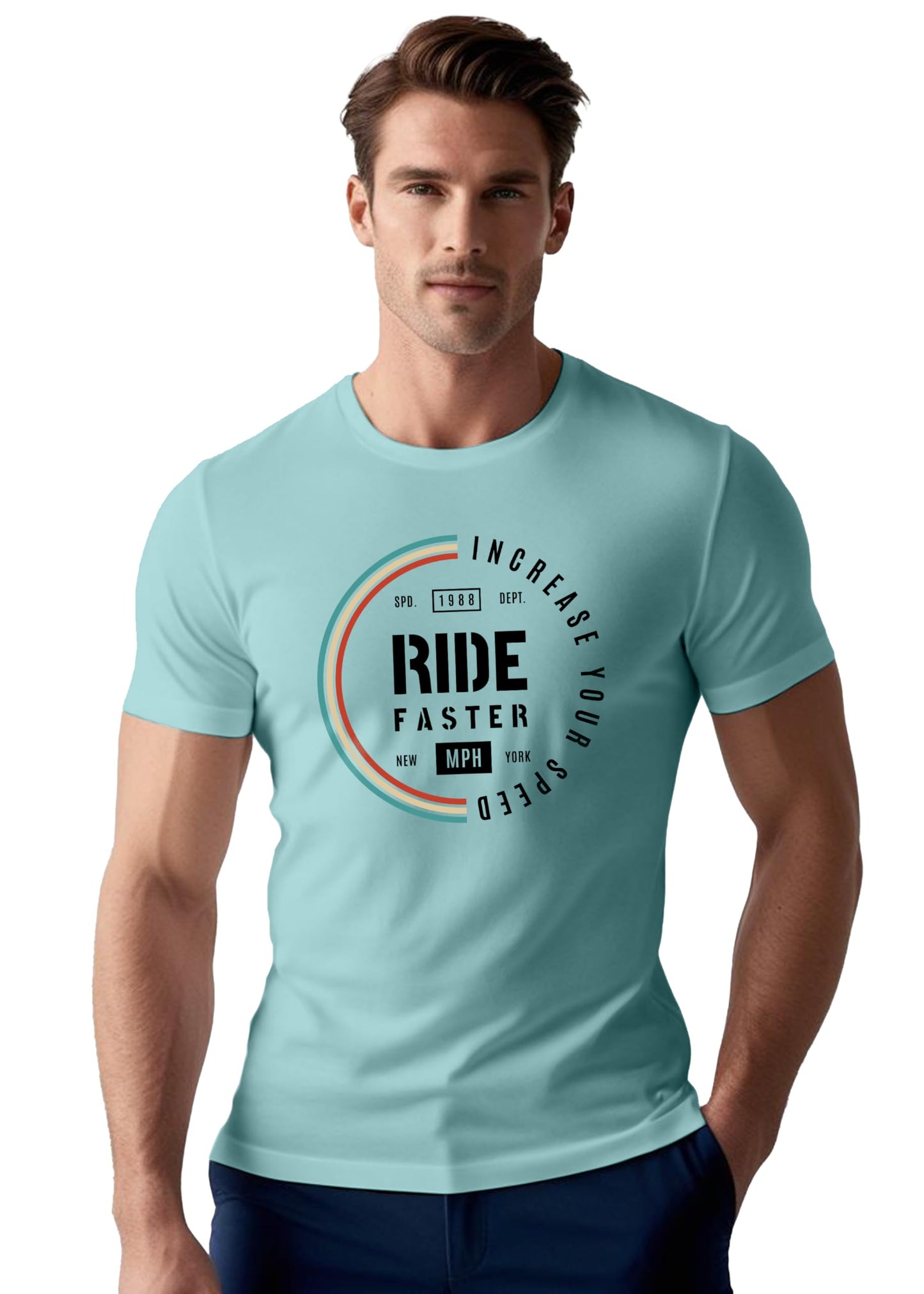 Peppyzone Mens Regular Fit T-Shirt (PZ-RT-Biker 6-10_Sky Blue2