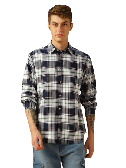 Dennis Lingo Men Blue Checks Cotton Regular Fit Full-Sleeve Shirts