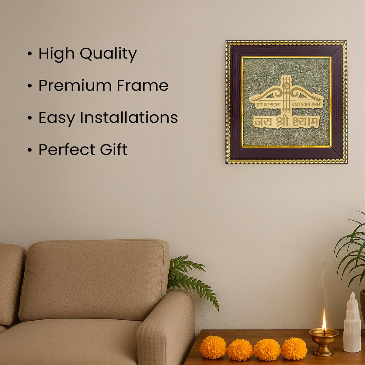 Astrotalk Haare ka Sahara on Raw Pyrite Frame | Vastu Item for Wealth & Protection | Wall Decor Items Living Room | Raw Pyrite Frame for Wall | Gift for Man & Woman | 19x19x1 cm | 1 Piece