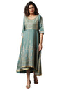 Aurelia Green Foil Pattern Anarkali Kurta With Handwork