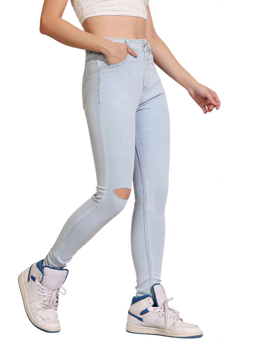 Dolce Crudo Womens Skinny High-Rise Distressed Jeans(DOSS19DEN08-56-158-32, Light Blue, 32)