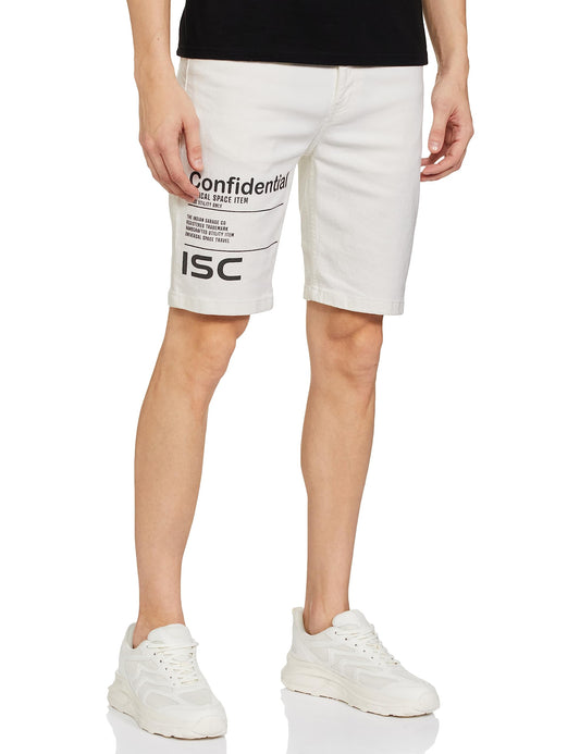 The Indian Garage Co Men Slim Fit Placement Print Mid-Rise Denim Shorts